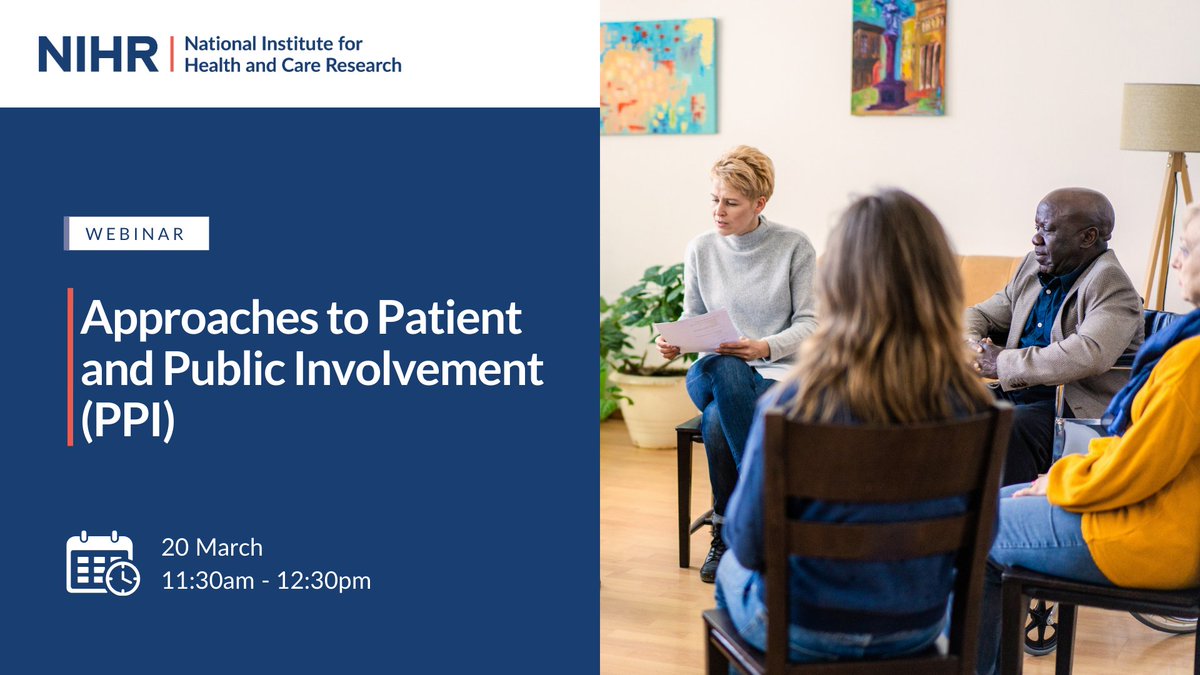 Are you funded by or applying for an NIHR award? Or are you accountable for public involvement?

Our upcoming webinar will cover our expectations around working with people and communities and different approaches in PPI:

Register here ⬇️zoom.us/webinar/regist…
