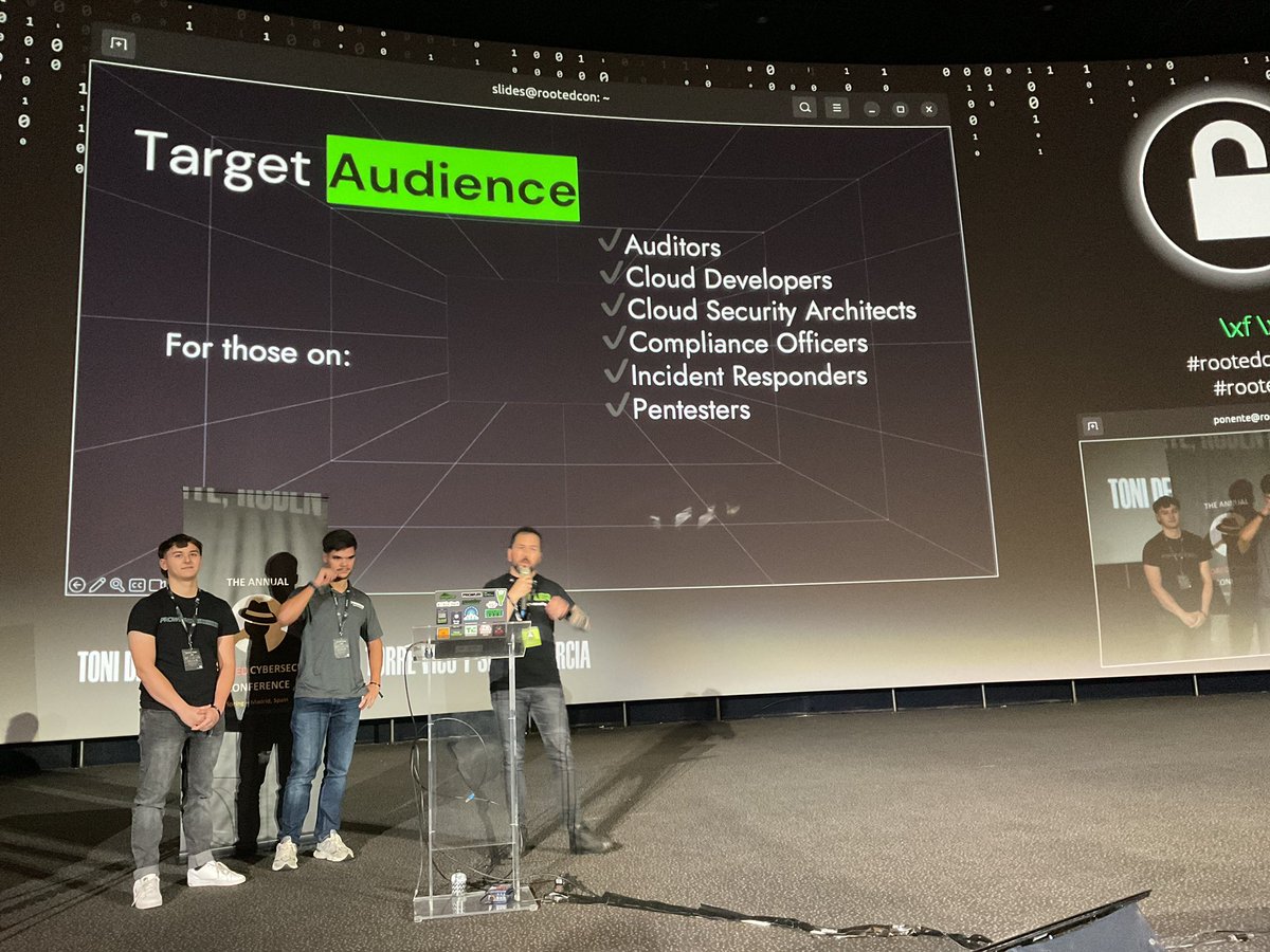 Criptored (@criptored) on Twitter photo Finalizamos la sesión de mediodía con la espera ponencia de <a href="/ToniBlyx/">Toni de la Fuente</a>, Rubén de la Torre y Sergio garcía titulada “Practical Threat Detection and Remediation in the Cloud” <a href="/prowlercloud/">Prowler</a> #criptoredcon2025 #sala18 <a href="/criptored/">Criptored</a> <a href="/rootedcon/">/RootedCON</a> <a href="/mindcrypt/">Alfonso Muñoz, Phd</a> Finalizamos la sesión de mediodía con la espera ponencia de <a href="/ToniBlyx/">Toni de la Fuente</a>, Rubén de la Torre y Sergio garcía titulada “Practical Threat Detection and Remediation in the Cloud” <a href="/prowlercloud/">Prowler</a> #criptoredcon2025 #sala18 <a href="/criptored/">Criptored</a> <a href="/rootedcon/">/RootedCON</a> <a href="/mindcrypt/">Alfonso Muñoz, Phd</a>