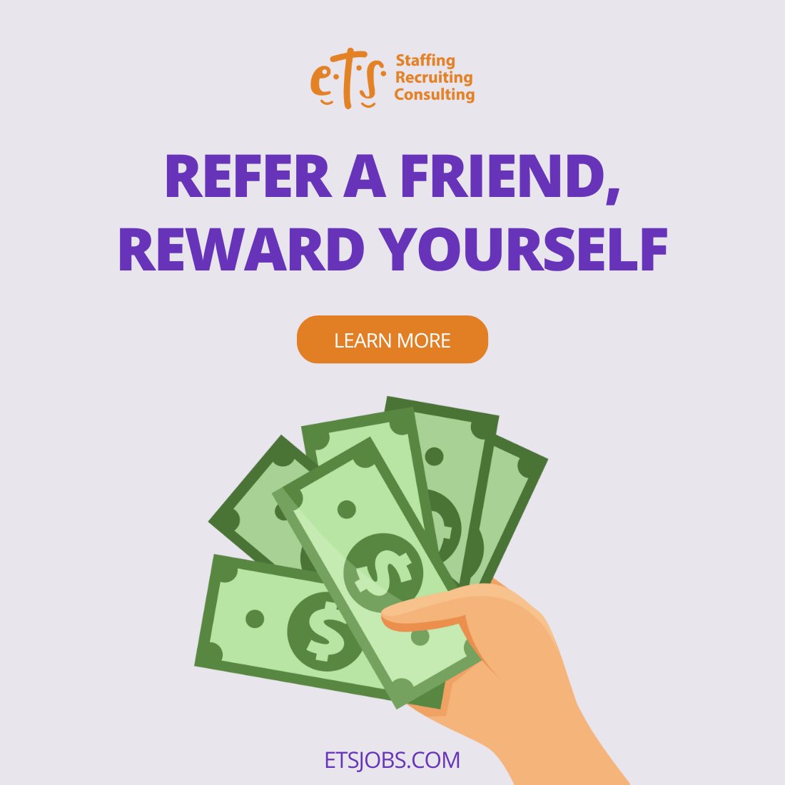 🌟 Know someone seeking a new job opportunity? 🌟 Refer a friend to ETS and help them leap forward in their career while you earn a bonus! Unlimited referrals mean unlimited rewards! 💰 Tag your friends who are ready to transform their careers and let’s thrive together.