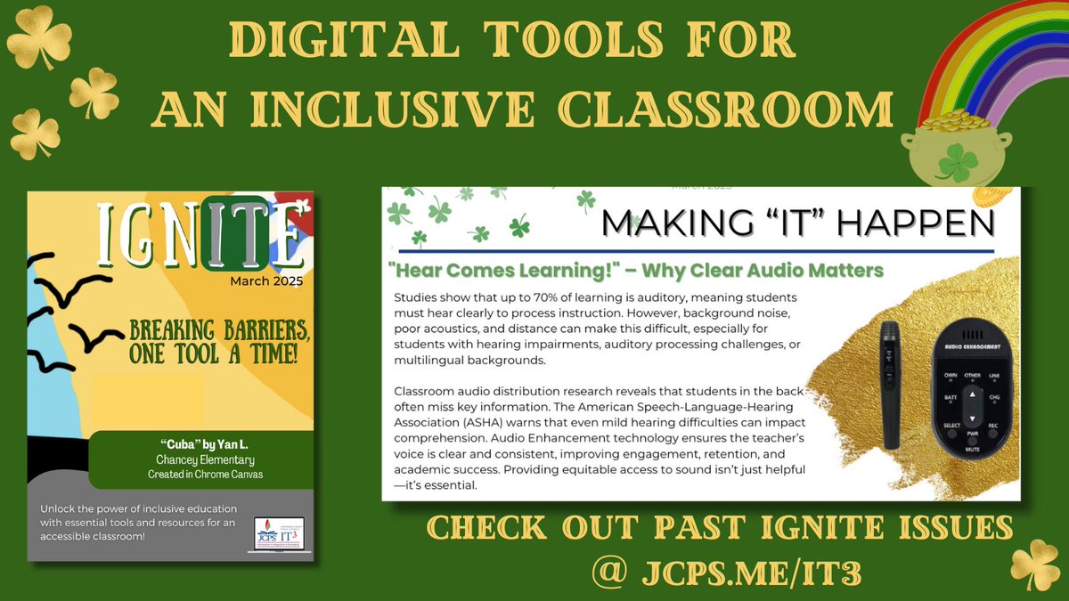 JCPS IT3 💻 Digital Innovation (@jcpsdigin) on Twitter photo 🍀#JCPSDigIn MARCH IGNITE is OUT!
🔥#WeAreJCPS Check out Issue #25 and unlock the power of inclusive education with essential tools and resources for an accessible classroom! <a href="/googleaccess/">Google Accessibility</a>
✔️canva.com/design/DAGZvjt… 🍀#JCPSDigIn MARCH IGNITE is OUT!
🔥#WeAreJCPS Check out Issue #25 and unlock the power of inclusive education with essential tools and resources for an accessible classroom! <a href="/googleaccess/">Google Accessibility</a>
✔️canva.com/design/DAGZvjt…