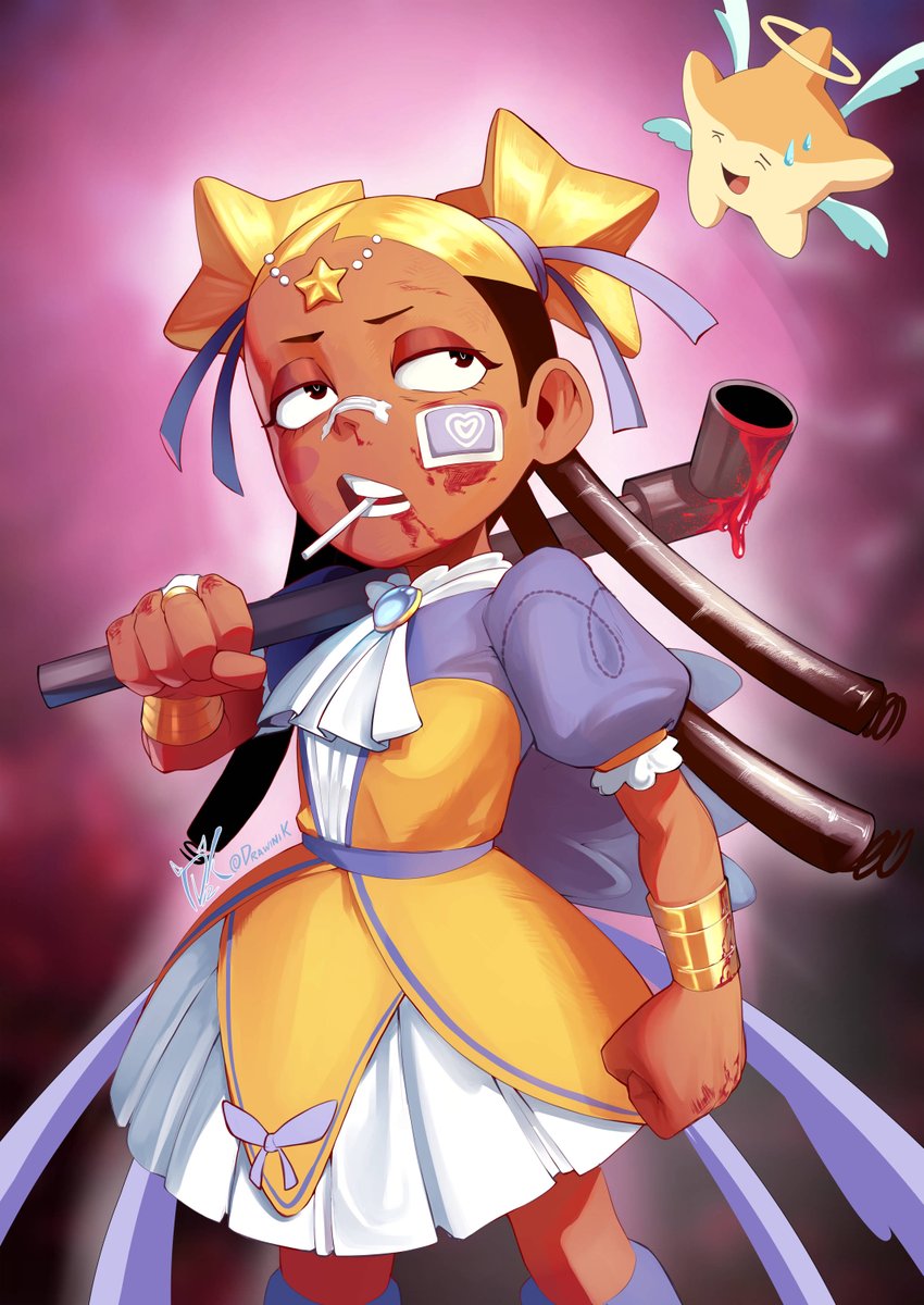 DrawiniK's tweet image. Being a magical girl can be exhausting 

(the character is from "Pretty Pretty Please I Don't Want to be a Magical Girl", created by @kianamaiart )