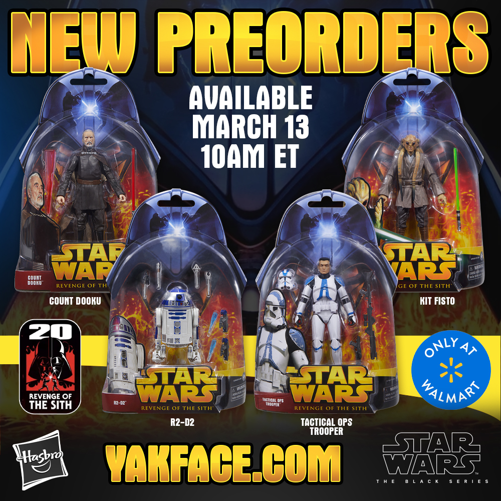 Walmart exclusive TBS Revenge of the Sith Anniversary Black Series figures (Count Dooku, Kit Fisto. R2-D2, Tactical Ops Trooper) - Available March 13 - $24.97 each &gt;&gt;&gt; linktr.ee/Yakface #hasbro #blackseries #starwarsblackseries #ROTS20 #ROTS #revengeofthesith #walmart