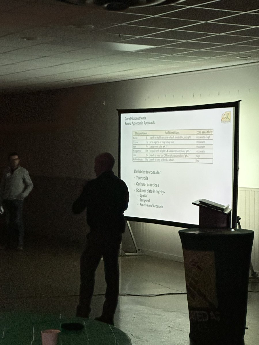 IntegratedAg's tweet image. Jim Cullman and Wesley French presenting about micronutrients at our 2025 agronomy meeting. Blanket applying micros may be costing you. Timing of micro products and breaking down what the product is truly providing you will provide the best ROI. #hdnutrient #hdsoilsamping
