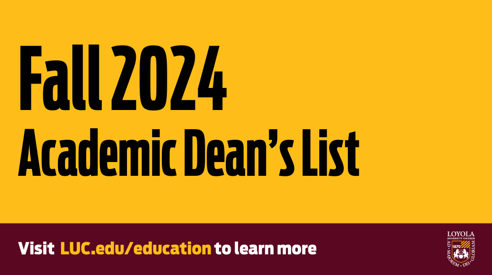 Congratulations to the 187 students on the fall 2024 School of Education Dean's List. These students have a GPA of 3.5 or higher for the term and exemplify our mission of advancing education to serve Chicago, the nation, and the world.

Find the list here: luc.edu/education/stud…