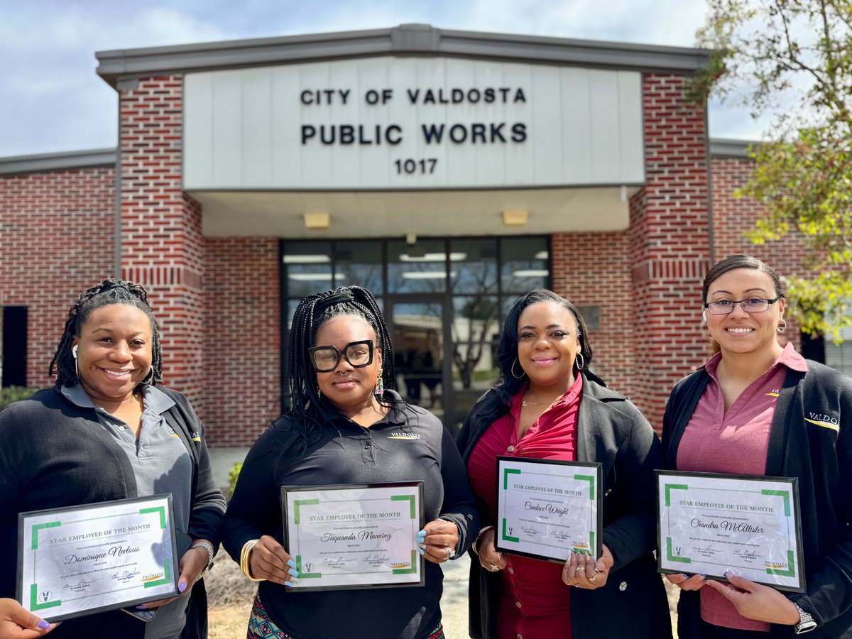 🌟 Employee Spotlight! 🌟

Our Valdosta Public Works Department is proud to recognize four outstanding Administrative staff members as the Employees of the Month for March 2025! 🎉

Join us in celebrating their achievements! 🎊 #ACityWithoutLimits