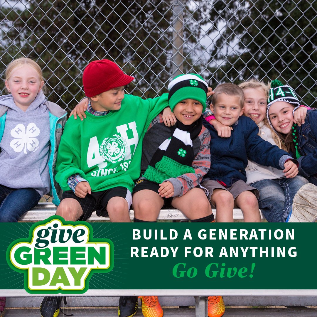 Michigan4H's tweet image. Today is the day: #GiveGreenDay. Donate to provide #Mi4H learning experiences for Michigan youth and help to build a generation ready for anything! go.msu.edu/qvp