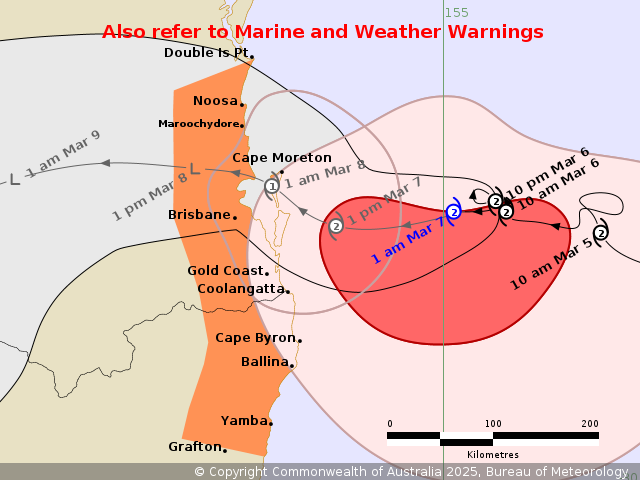 2am AEST update: After being slow moving for several hours, Tropical #CycloneAlfred is moving to the west once again, towards Qld coast. 

A crossing north of Brisbane overnight tomorrow still looks the most likely scenario. 

Detail and warning: bom.gov.au/cgi-bin/wrap_f…