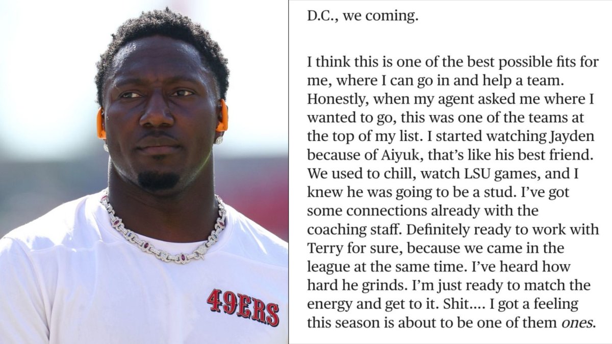Powerful: Deebo Samuel sends a message to Commanders fans:  

“I got a feeling that this season is about to be one of those ones.”

We've never seen Deebo this locked in 😱