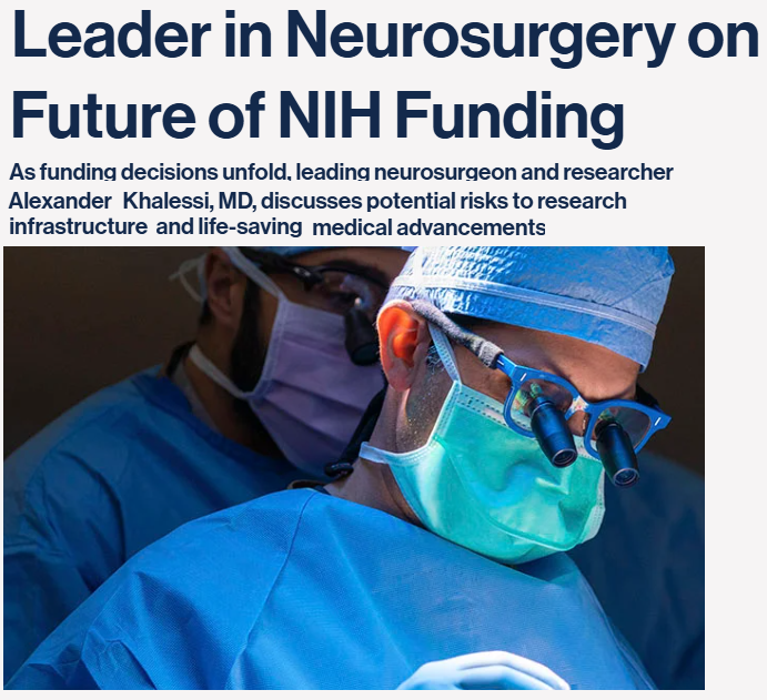 Katie O'Meara Orrico (@katieorrico) on Twitter photo Great interview w/<a href="/DrAlexKhalessi/">Alexander Khalessi, MD, MBA</a> highlighting concerns w/capping @nih funding. Kudos to the AANS/CNS Wash. Committee for advocating to ensure the USA continues to lead in medical research.
✔️The interview👉bit.ly/4btsbkc
✔️The press release👉 bit.ly/4i6zyAG Great interview w/<a href="/DrAlexKhalessi/">Alexander Khalessi, MD, MBA</a> highlighting concerns w/capping @nih funding. Kudos to the AANS/CNS Wash. Committee for advocating to ensure the USA continues to lead in medical research.
✔️The interview👉bit.ly/4btsbkc
✔️The press release👉 bit.ly/4i6zyAG