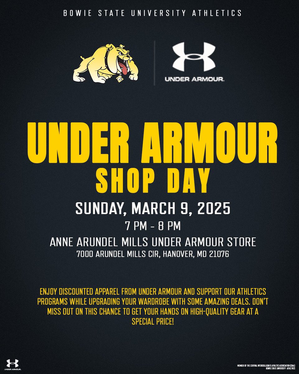 Bowie State Athletics (@bsu_sports_info) on Twitter photo Join us for an exclusive shopping event with BSU Athletics at the ๐๐ป๐ป๐ฒ ๐๐ฟ๐๐ป๐ฑ๐ฒ๐น ๐ ๐ถ๐น๐น๐ ๐จ๐ป๐ฑ๐ฒ๐ฟ ๐๐ฟ๐บ๐ผ๐๐ฟ ๐๐๐ผ๐ฟ๐ฒ ๐ผ๐ป ๐ฆ๐๐ป๐ฑ๐ฎ๐, ๐ ๐ฎ๐ฟ๐ฐ๐ต 9๐๐ต, ๐ณ๐ฟ๐ผ๐บ 7 ๐ฃ๐ - 8 ๐ฃ๐ .
#BulldogNation | #BiteDown Join us for an exclusive shopping event with BSU Athletics at the ๐๐ป๐ป๐ฒ ๐๐ฟ๐๐ป๐ฑ๐ฒ๐น ๐ ๐ถ๐น๐น๐ ๐จ๐ป๐ฑ๐ฒ๐ฟ ๐๐ฟ๐บ๐ผ๐๐ฟ ๐๐๐ผ๐ฟ๐ฒ ๐ผ๐ป ๐ฆ๐๐ป๐ฑ๐ฎ๐, ๐ ๐ฎ๐ฟ๐ฐ๐ต 9๐๐ต, ๐ณ๐ฟ๐ผ๐บ 7 ๐ฃ๐ - 8 ๐ฃ๐ .
#BulldogNation | #BiteDown