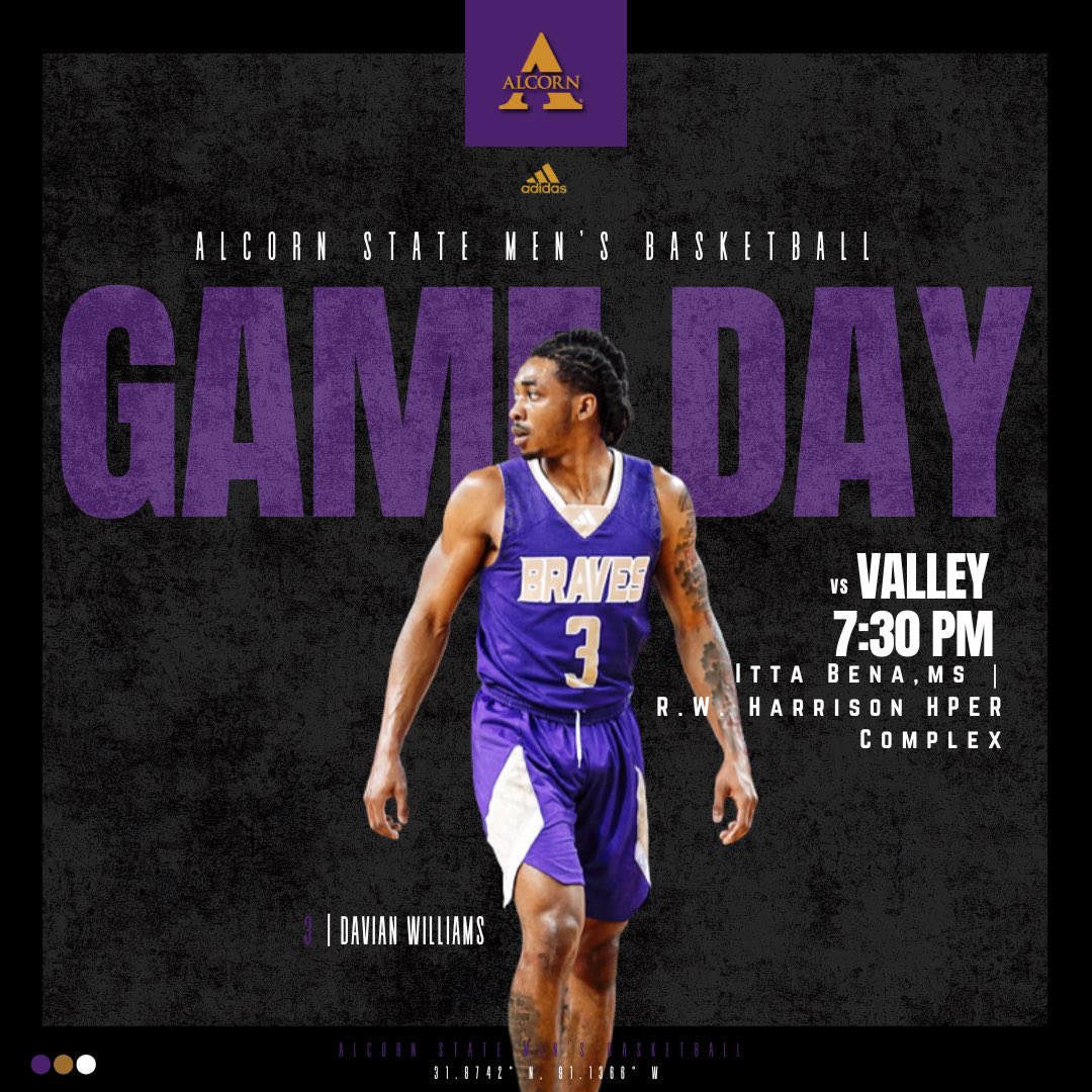 Alcorn State Men’s Basketball (@bravesmbb) on Twitter photo 🚨 GAMEDAY🚨
🆚 <a href="/MVSUMBB/">Delta Devils Men’s Basketball (Unofficial)</a>
⏰ : 7:30 PM CT
📍: Itta Bena, MS
#𝐅𝐄𝐀𝐑𝐓𝐇𝐄𝐁𝐑𝐀𝐕𝐄 #𝐀𝐋𝐖𝐀𝐘𝐒𝐀𝐋𝐂𝐎𝐑𝐍 🚨 GAMEDAY🚨
🆚 <a href="/MVSUMBB/">Delta Devils Men’s Basketball (Unofficial)</a>
⏰ : 7:30 PM CT
📍: Itta Bena, MS
#𝐅𝐄𝐀𝐑𝐓𝐇𝐄𝐁𝐑𝐀𝐕𝐄 #𝐀𝐋𝐖𝐀𝐘𝐒𝐀𝐋𝐂𝐎𝐑𝐍