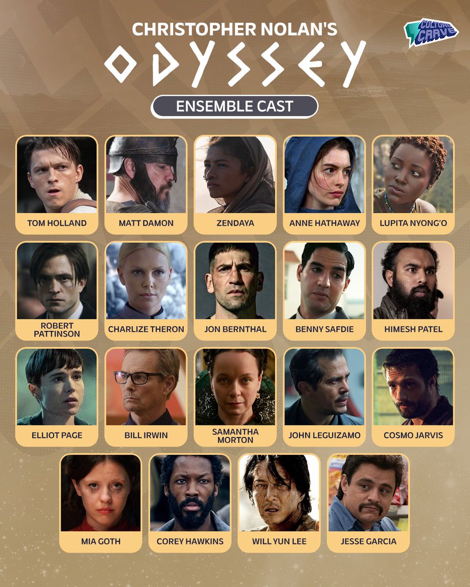 CultureCrave's tweet image. Ensemble cast for Christopher Nolan's #TheOdyssey