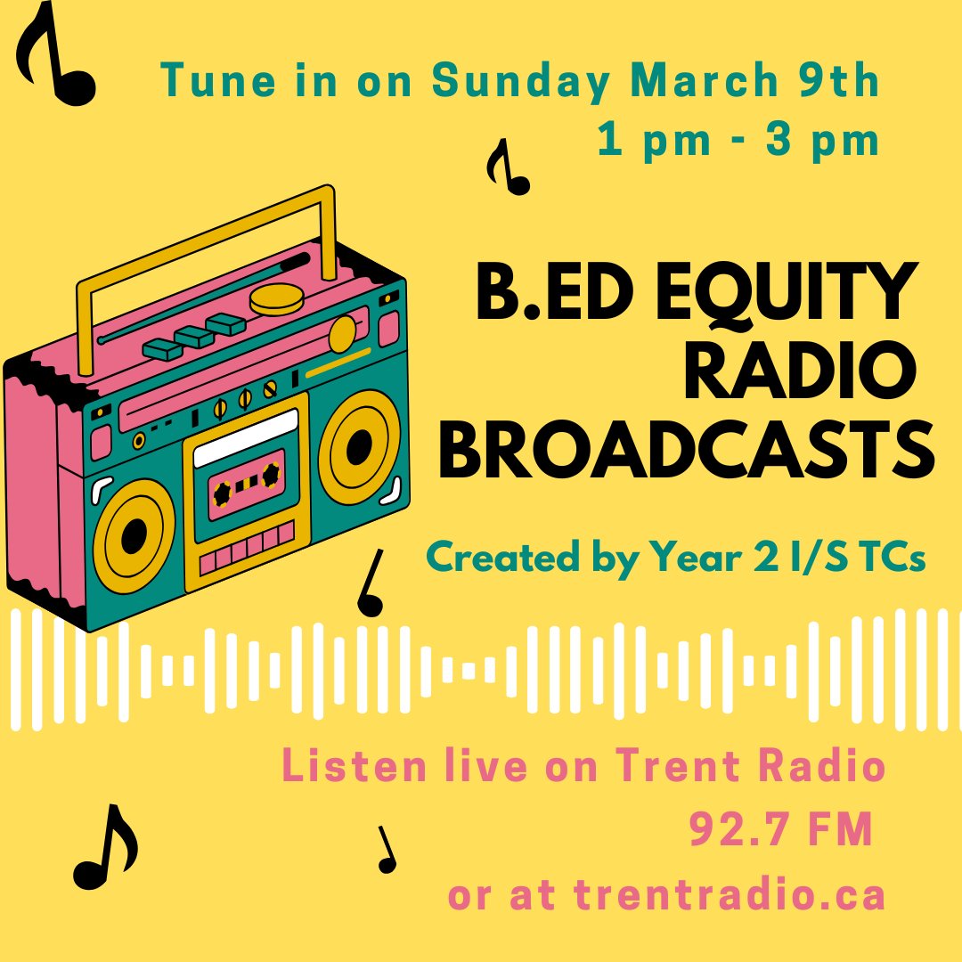 TUNE IN THIS SUNDAY, MARCH 9  | 1PM - 3PM!!

As part of their "Storytime Equity Radio Broadcast Project", Y2 I/S TCs created &amp; recorded presentations of storybooks that feature equity topics for children &amp; youth. 

Tune in to 92.7FM or at trentradio.ca!