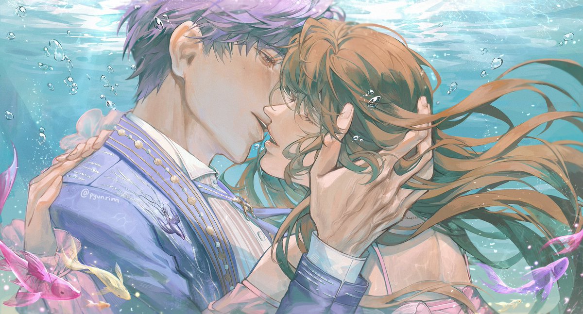 pyunrim's tweet photo. HAPPY BIRTHDAY MY DEAR BELOVED FISHIE HUSBAND!!!!🎉🎉🎊🎊🎂🎂💕💕🐟🐟 Drew something for the fishie based on his event card!👩‍❤️‍💋‍👨 I love him so muchhh💖

#LoveandDeepspace #RafayelBirthday2025 #Rafayel https://t.co/mwYPwl7hw1