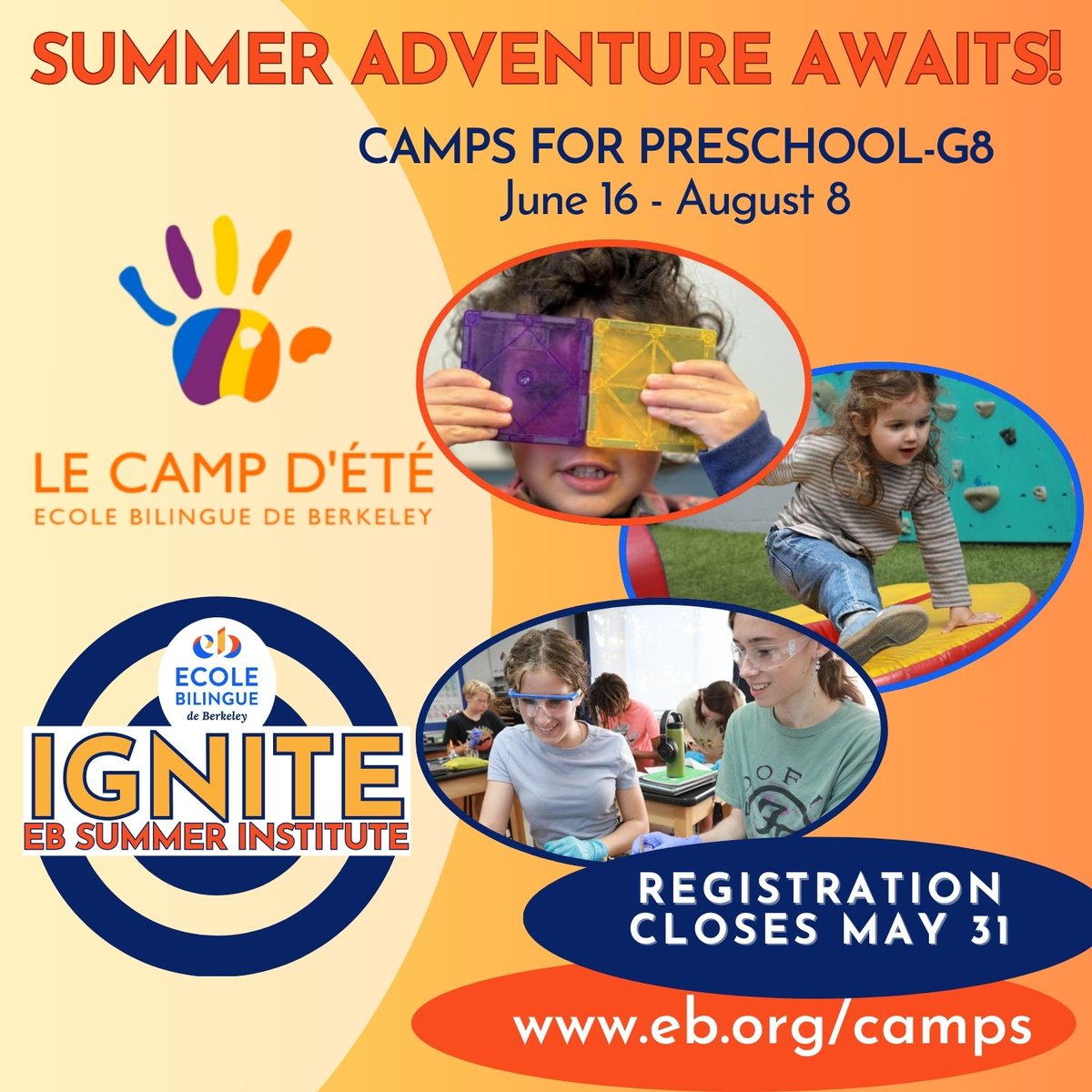 Have you seen our new Summer Camp programs for 2025? Find out more about Le Camp d'Été for PS-G5 and the new EB Summer Institute for G5-G8 at the Middle School campus. Take advantage of early bird pricing through 3/15! Visit eb.org/camps today! #summercamp #immersion