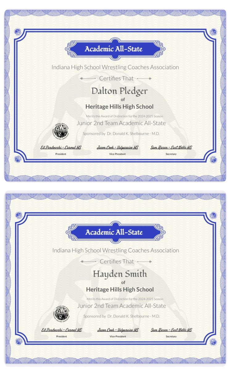 Heritage Hills Patriot Wrestling (@hhhswrestle) on Twitter photo Congratulations to the following wrestlers on being named Academic All-State!
🎓Senior 1st Team
💥 Alex Smith
💥 Sean Windell
🎓Junior 1st Team
💥Berke Eisenhauer
💥 Jett Goldsberry
🎓Junior 2nd Team
💥 Dalton Pledger
💥 Hayden Smith
<a href="/IndianaMat/">IndianaMat🦍🤼</a> <a href="/lmess22/">Luke Messmer</a> <a href="/Davidm1983/">Dave Mosbey</a> Congratulations to the following wrestlers on being named Academic All-State!
🎓Senior 1st Team
💥 Alex Smith
💥 Sean Windell
🎓Junior 1st Team
💥Berke Eisenhauer
💥 Jett Goldsberry
🎓Junior 2nd Team
💥 Dalton Pledger
💥 Hayden Smith
<a href="/IndianaMat/">IndianaMat🦍🤼</a> <a href="/lmess22/">Luke Messmer</a> <a href="/Davidm1983/">Dave Mosbey</a>