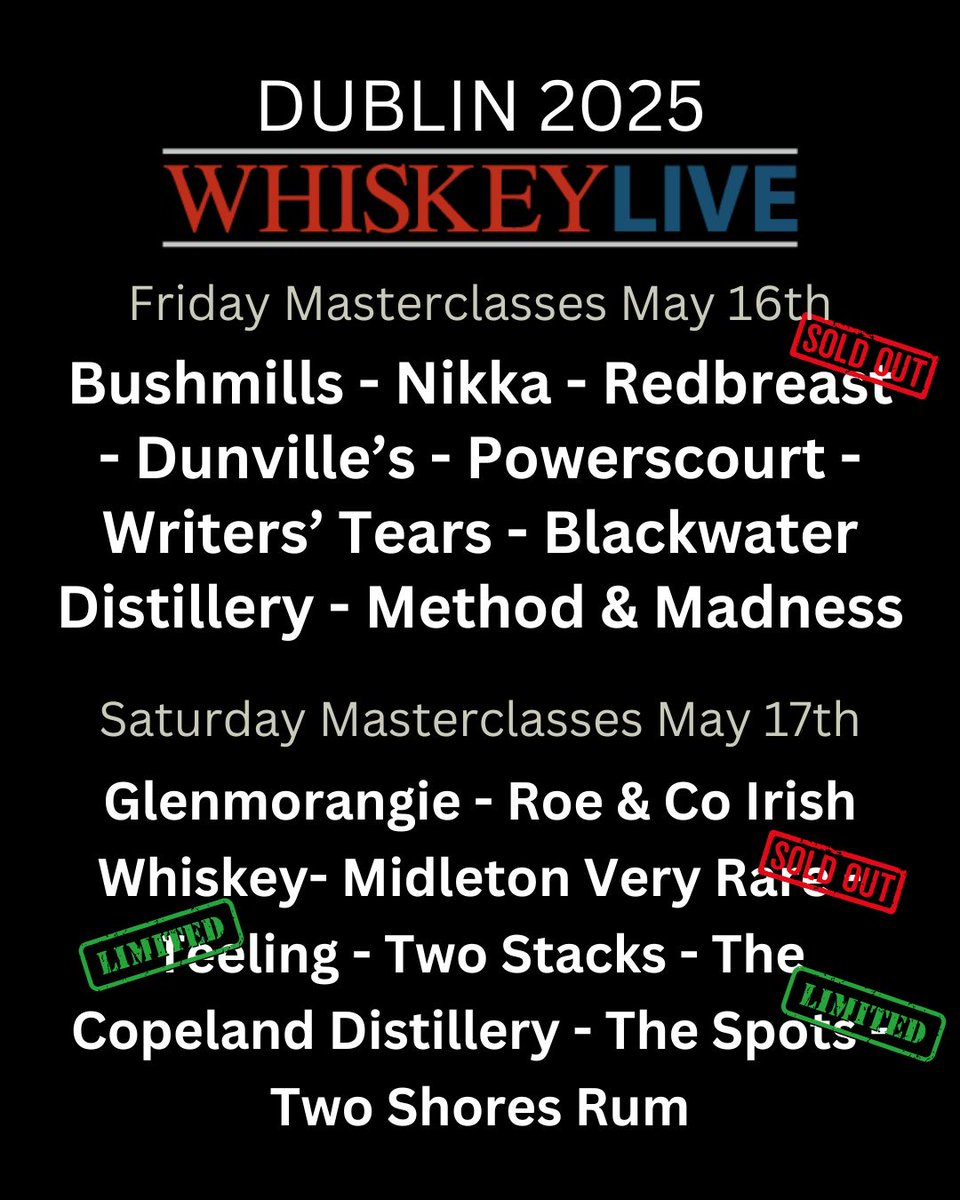 In record-breaking time, TWO of our masterclasses are already SOLD OUT—and the rest are close behind! 🥃 If you haven’t secured your spot yet, now’s the time—don’t miss your chance to taste some incredible drams with the best in the business.

🎟️  bit.ly/3QJCSpr
