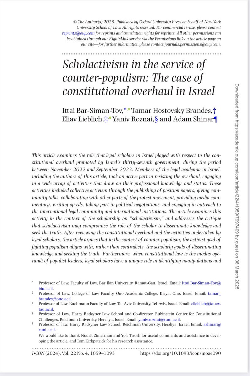 ×× ×× ×Ø××× ×× Yaniv Roznai (@roznaiy) on Twitter photo Published! āScholactivism in the service of counter-populism: The case of constitutional overhaul in Israelā Bar-Siman-Tov, Hostovsky Brandes <a href="/Tamar_hos_bran/">TamarHostovskyBrande</a> , Lieblich <a href="/eliavl/">Eliav Lieblich</a> Roznai, Shinar <a href="/adam_shinar/">Adam Shinar</a> 22(4) <a href="/icon_journal/">International Journal of Constitutional Law</a> 2024, 1059ā1093: academic.oup.com/icon/article/2⦠Published! āScholactivism in the service of counter-populism: The case of constitutional overhaul in Israelā Bar-Siman-Tov, Hostovsky Brandes <a href="/Tamar_hos_bran/">TamarHostovskyBrande</a> , Lieblich <a href="/eliavl/">Eliav Lieblich</a> Roznai, Shinar <a href="/adam_shinar/">Adam Shinar</a> 22(4) <a href="/icon_journal/">International Journal of Constitutional Law</a> 2024, 1059ā1093: academic.oup.com/icon/article/2ā¦