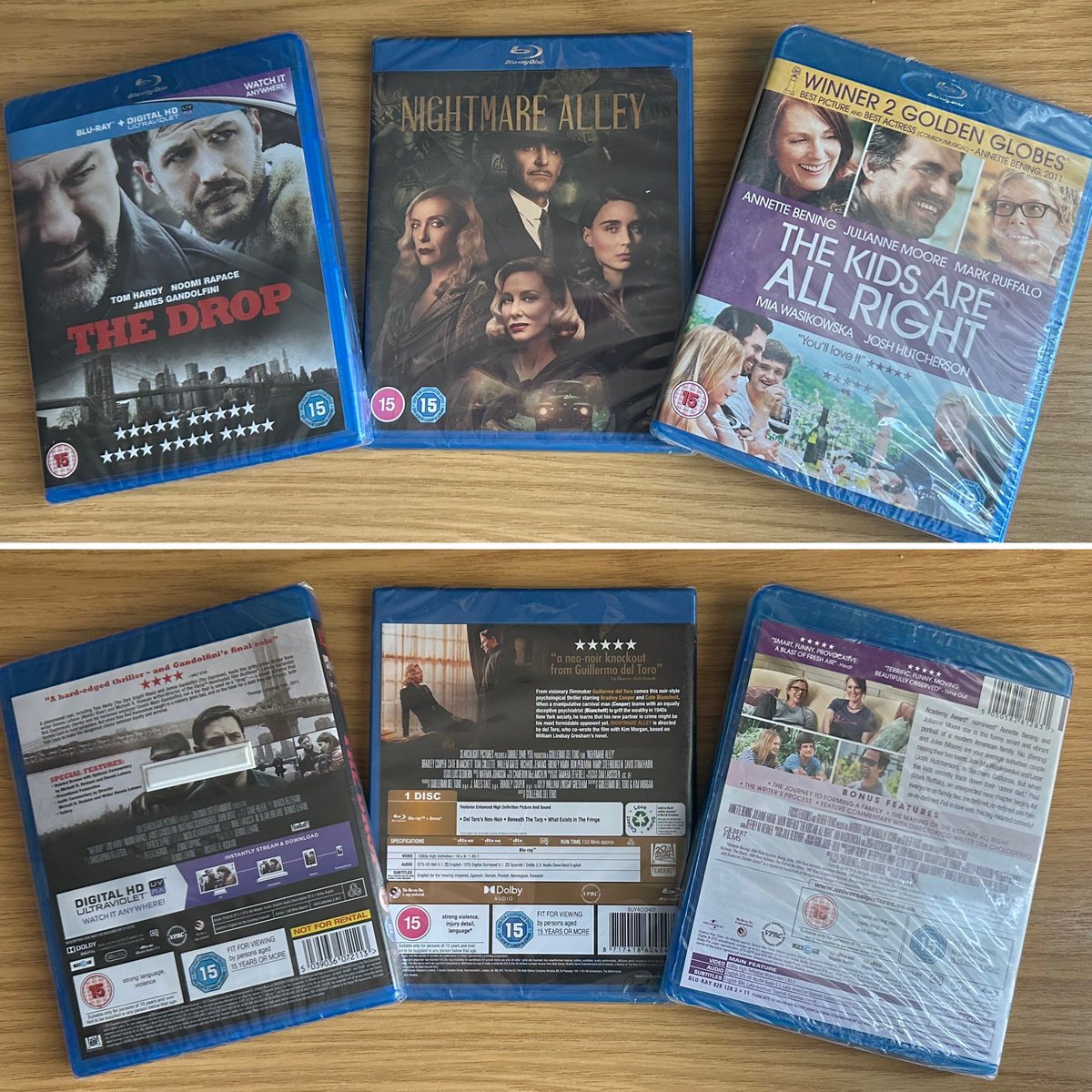 s77tux's tweet image. Been subdued with #Bluray purchases recently, but three #LatestAdditions to my #BlurayCollection today: #TheDrop, based on @dennis_lehane’s novel; #TheKidsAreAllRight with cast including @MarkRuffalo; @RealGDT’s #NightmareAlley… all first-watches! #KeepDiscsAlive #PhysicalMedia