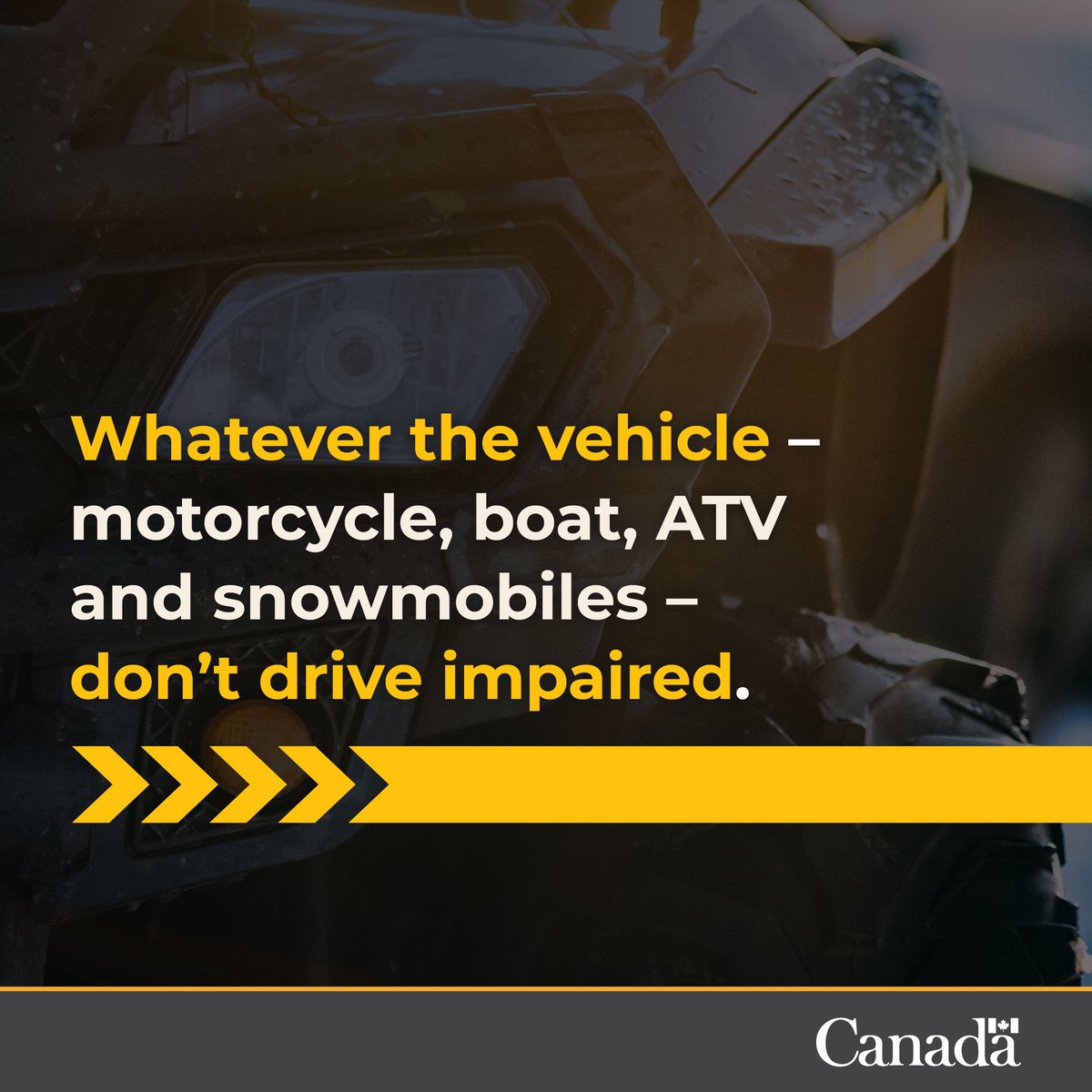 BCIRPU (@bcirpu) on Twitter photo Whatever the vehicle—motorcycle,
boat, ATV, snowmobile—don't drive impaired. It's
National Impaired Driving Prevention Week.
#DriveSober #visionzero #roadsafety <a href="/Safety_Canada/">Public Safety Canada</a> Whatever the vehicle—motorcycle,
boat, ATV, snowmobile—don't drive impaired. It's
National Impaired Driving Prevention Week.
#DriveSober #visionzero #roadsafety <a href="/Safety_Canada/">Public Safety Canada</a>
