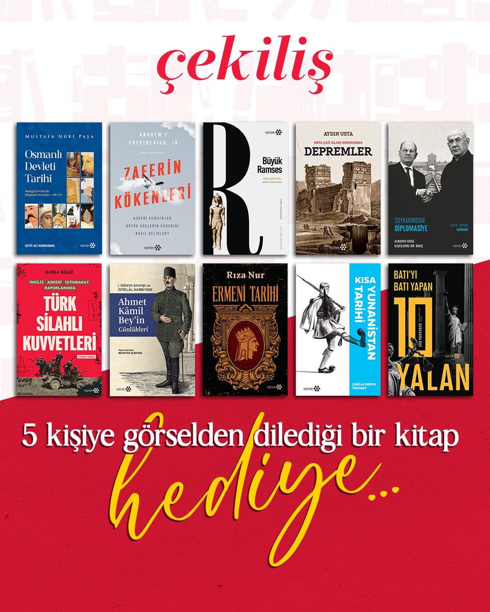 ÇEKİLİŞ 📢 | 5 takipçimize görselde yer alan kitaplardan biri hediye ! Yapmanız gerekenler:
✅bizi takip et
✅bu tweeti RT et ve beğen
✅yoruma arkadaşlarını etiketle
#yeditepeyayınevi 

*Son gün 15 Mart 2025