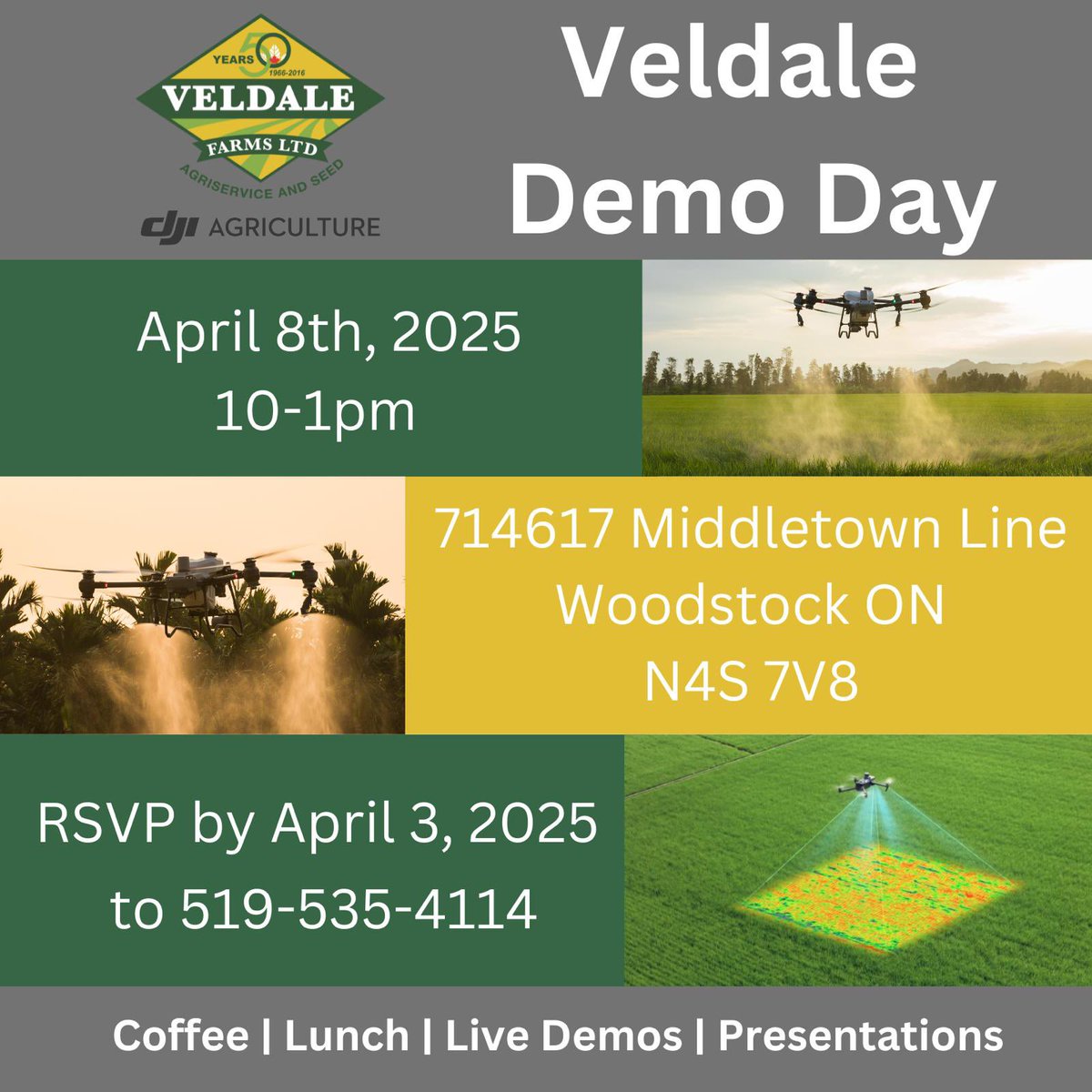 Join us for a live drone demo, great food and an interesting presentation about our DJI Drones! You wont want to miss it! 🍩 

#djiagriculture