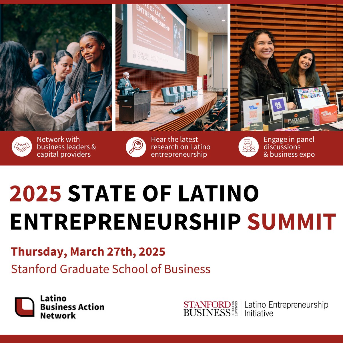 Join us on Thursday, March 27 for the 2025 State of Latino Entrepreneurship Summit hosted in collaboration with <a href="/LBANstrong/">LBAN</a>. Gain research insights, join engaging panel discussions and network with business owners and community leaders. 

Register now: bit.ly/3QPhTRS
