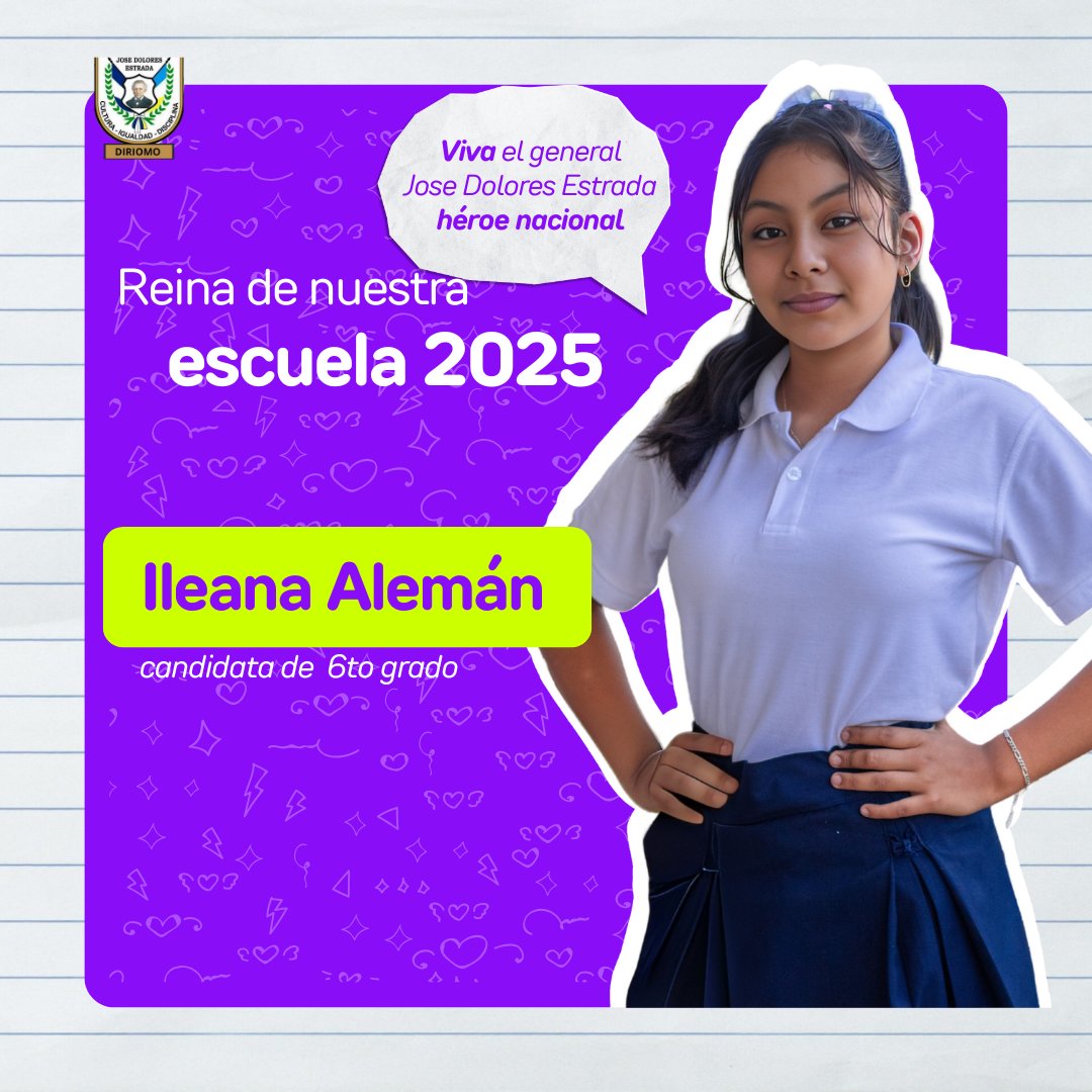 📢 ¡Presentación de Candidatas a Reina! 👑✨

🎉 Con mucha emoción presentamos a nuestra candidata:

👸 Ileana Alemán – 6to Grado
🎨 Barra Color Blanca ⚪

🗳️ Votaciones: 17 de marzo de 2025

¡Apoya a tu favorita y únete a esta gran celebración! 🎊💫 #CandidataIleana #BarraBlanca