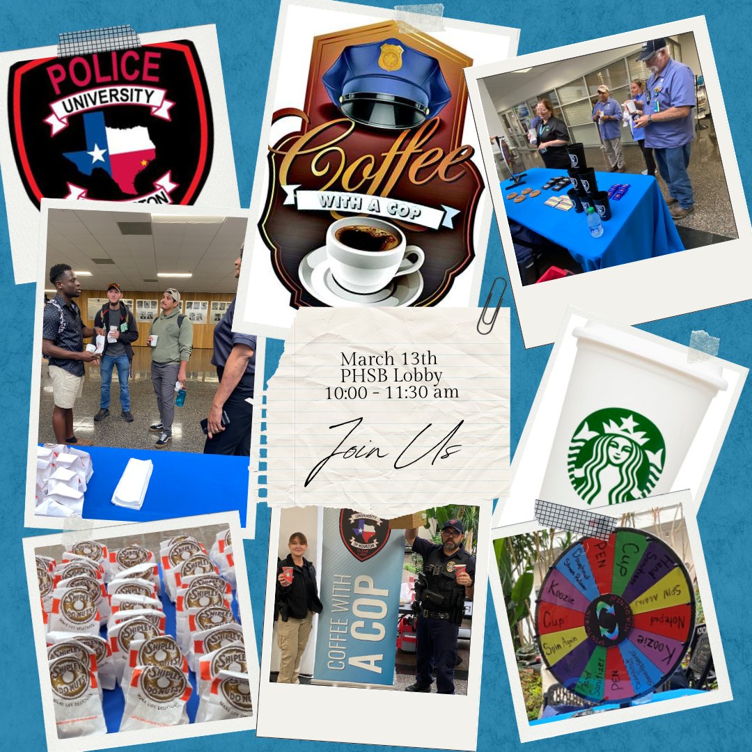 UHCL Police (@uhclpd) on Twitter photo The UHCL Police Department will be hosting Coffee With A Cop on Thursday, March 13th from 10:00a.m. to 11:30a.m. in the Pearland Health and Science Lobby. We hope to see you there! The UHCL Police Department will be hosting Coffee With A Cop on Thursday, March 13th from 10:00a.m. to 11:30a.m. in the Pearland Health and Science Lobby. We hope to see you there!