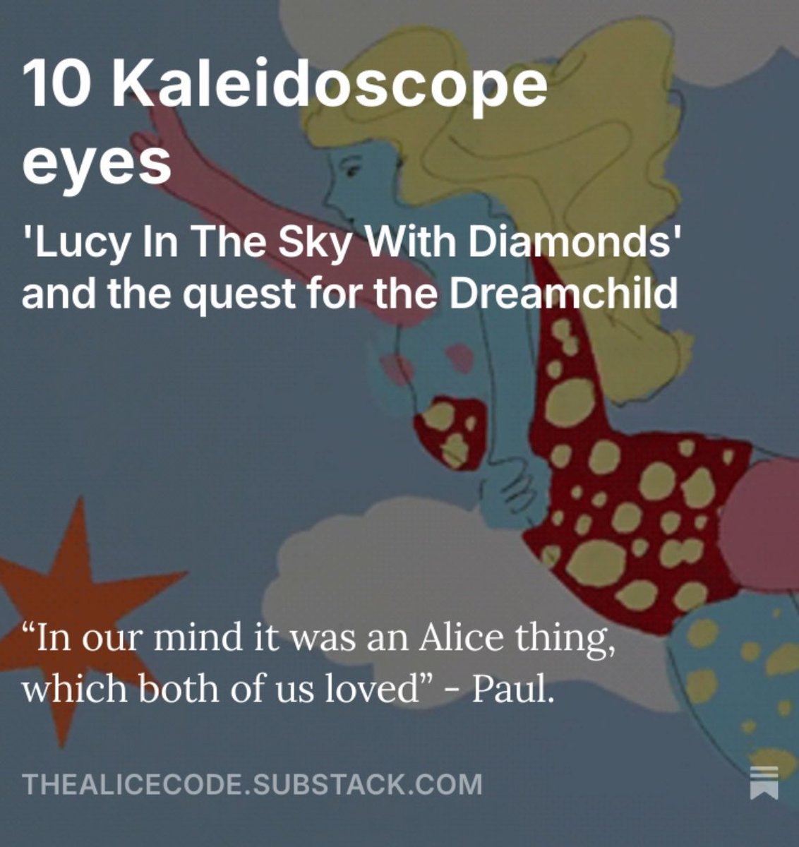 Dr Nick Coates (@nickcoates) on Twitter photo Forget LSD. Trust Alice.
open.substack.com/pub/thealiceco…
#aliceinwonderland <a href="/thebeatles/">The Beatles</a> <a href="/AppleCorpsltd/">Apple Corps</a> <a href="/PaulMcCartney/">Paul McCartney</a> #lewiscarroll Forget LSD. Trust Alice.
open.substack.com/pub/thealiceco…
#aliceinwonderland <a href="/thebeatles/">The Beatles</a> <a href="/AppleCorpsltd/">Apple Corps</a> <a href="/PaulMcCartney/">Paul McCartney</a> #lewiscarroll