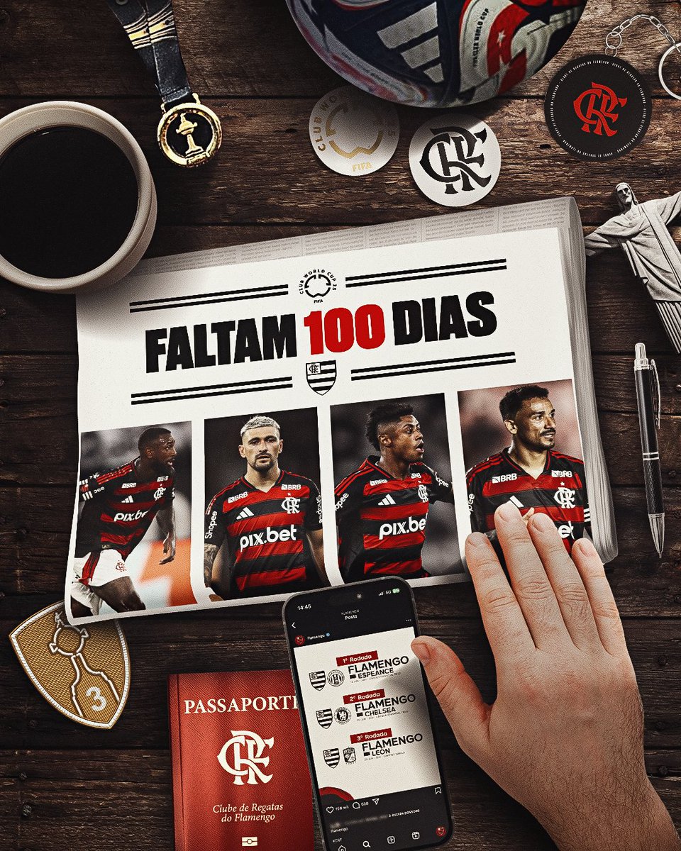 Flamengo's tweet image. Faltam 1️⃣0️⃣0️⃣ dias! 
🇺🇸100 days to go! 
#FIFAWC | #TakeItToTheWorld @FIFACWC