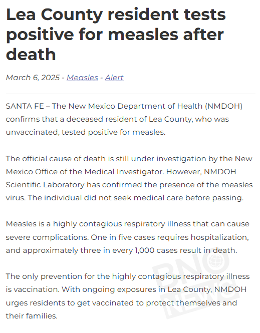 NEW: 2nd death linked to growing measles outbreak in Texas and New Mexico. It's an unvaccinated adult