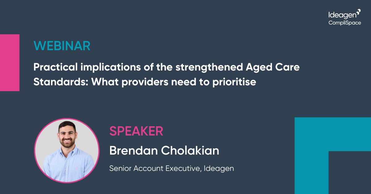Are you prepared for the upcoming changes to the Aged Care Standards? Join Brendan Cholakian from Ideagen in our FREE webinar on Friday 14th March at 12:00pm AEDT as we break it all down for you ⚖️🎙️

With reforms to the Aged Care Act taking effect from 1 July 2025, compliance is