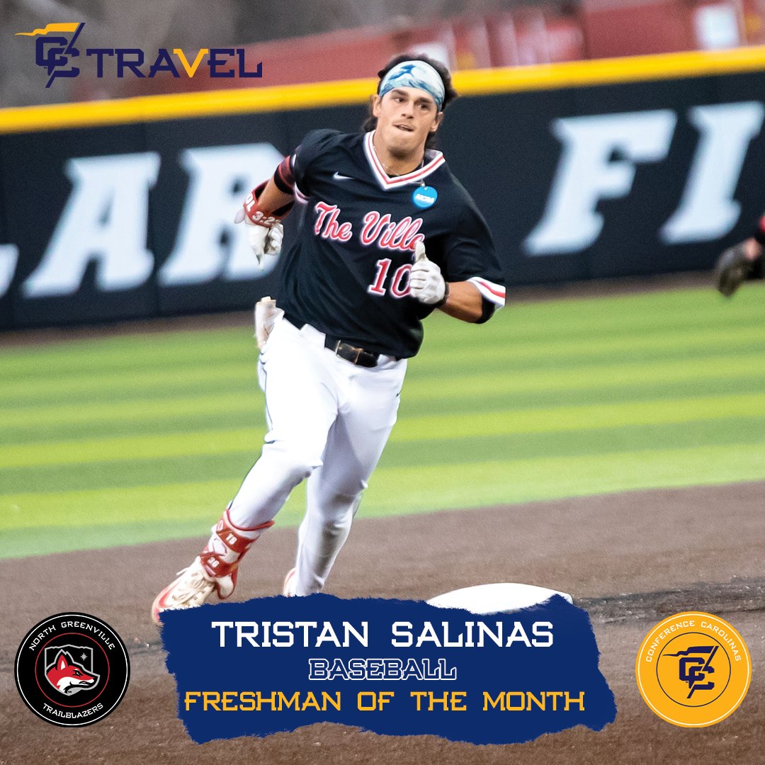 Conference Carolinas (@confcarolinas) on Twitter photo The Conference Carolinas ⚾ Freshman of the Month presented by ConferenceCarolinasTravel.com is Tristan Salinas of <a href="/NGUAthletics_/">North Greenville University Athletics</a>!
Salinas hit .433 with 13 hits and 16 runs scored in February!
Learn more at ConferenceCarolinas.com/AthleteAwards
#LeadingTheWay The Conference Carolinas ⚾ Freshman of the Month presented by ConferenceCarolinasTravel.com is Tristan Salinas of <a href="/NGUAthletics_/">North Greenville University Athletics</a>!
Salinas hit .433 with 13 hits and 16 runs scored in February!
Learn more at ConferenceCarolinas.com/AthleteAwards
#LeadingTheWay