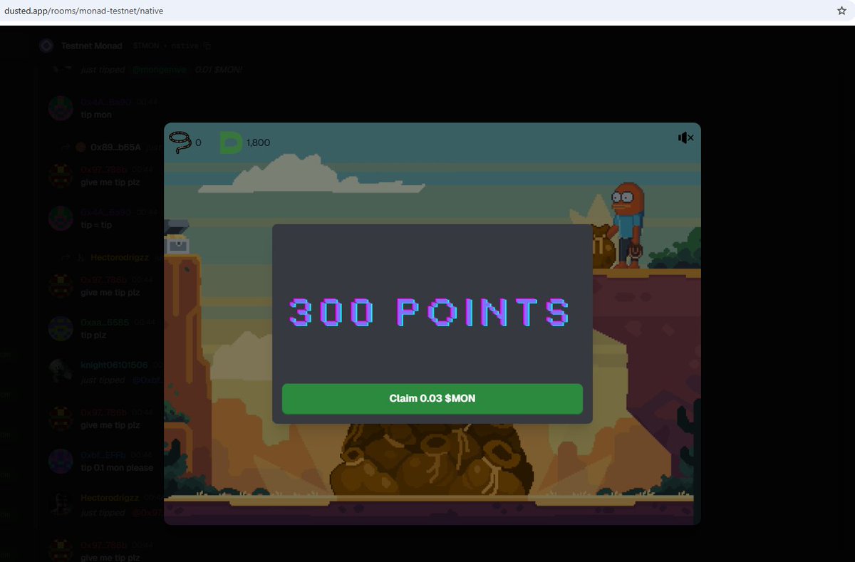 I'm claimed free 0.1 $MON on <a href="/dusted_app/">Wen</a> 
Try and get more txs on <a href="/monad_xyz/">Monad</a> testnet
Here: dusted.app/rooms/monad-te…