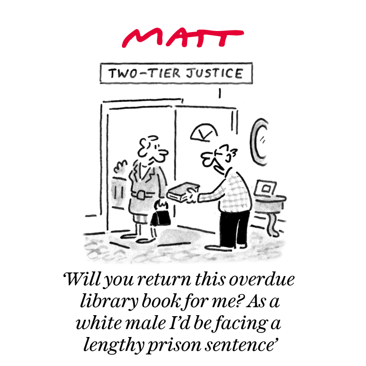 Matt Cartoons (@mattcartoonist) on Twitter photo 'Will you return this overdue library book for me? As a white male I'd be facing a lengthy prison sentence'
My latest cartoon for tomorrow's <a href="/Telegraph/">The Telegraph</a>
Buy a print of my cartoons at telegraph.co.uk/mattprints
Original artwork from chrisbeetles.com 'Will you return this overdue library book for me? As a white male I'd be facing a lengthy prison sentence'
My latest cartoon for tomorrow's <a href="/Telegraph/">The Telegraph</a>
Buy a print of my cartoons at telegraph.co.uk/mattprints
Original artwork from chrisbeetles.com