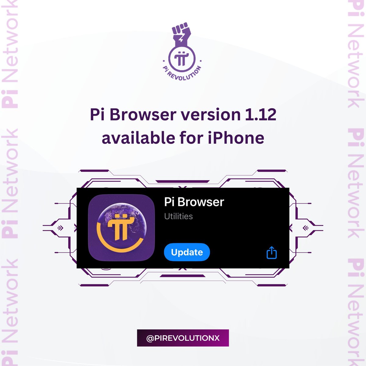 PiRevolutionX's tweet image. 🚀 Attention Pioneers! Pi Browser version 1.12 is now available for iPhone! 📱✨ Update now to enjoy the latest improvements and keep exploring the Pi Network ecosystem. Have you updated yet? #PiNetwork #PiBrowser 

Pi Group 👉 t.me/PiRevolutionX