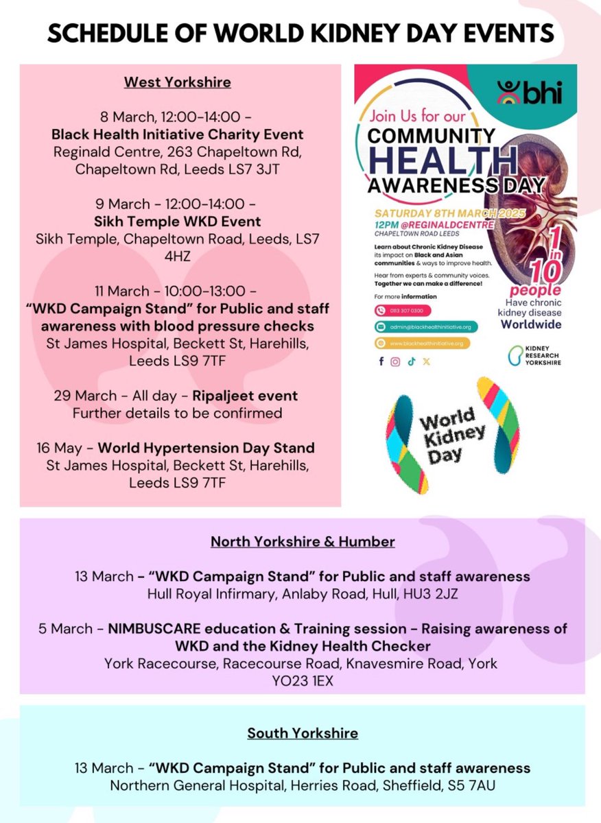 Sunil Daga (@sunildaga23) on Twitter photo <a href="/worldkidneyday/">World Kidney Day</a>
We are pleased to put together a number of community and health care staff engagement events in Yorkshire & Humber on World Kidney Day! <a href="/UKKidney/">The UK Kidney Association</a> <a href="/kidneycareuk/">Kidney Care UK @kidneycareuk.bsky.social</a> <a href="/NKF_UK/">National Kidney Federation</a> <a href="/ThinkKidneys/">Kidney Quality Improvement Partnership</a> <a href="/Kidney_Research/">Kidney Research UK</a> <a href="/WYpartnership/">West Yorkshire Health and Care Partnership</a> <a href="/kidneyyorkshire/">KidneyResearchYorks</a> <a href="/SmeetaSinha/">Smeeta Sinha</a> <a href="/worldkidneyday/">World Kidney Day</a>
We are pleased to put together a number of community and health care staff engagement events in Yorkshire & Humber on World Kidney Day! <a href="/UKKidney/">The UK Kidney Association</a> <a href="/kidneycareuk/">Kidney Care UK @kidneycareuk.bsky.social</a> <a href="/NKF_UK/">National Kidney Federation</a> <a href="/ThinkKidneys/">Kidney Quality Improvement Partnership</a> <a href="/Kidney_Research/">Kidney Research UK</a> <a href="/WYpartnership/">West Yorkshire Health and Care Partnership</a> <a href="/kidneyyorkshire/">KidneyResearchYorks</a> <a href="/SmeetaSinha/">Smeeta Sinha</a>