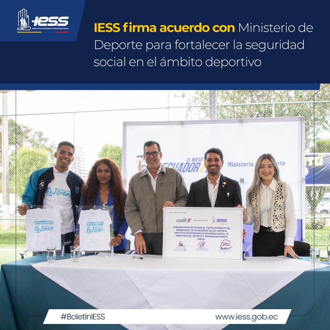 #BoletínIESS | Fomentamos la cultura previsional en el ámbito deportivo 🏋‍♀⛹️‍♀️⚽

Firmamos un convenio📝 con <a href="/DeporteEc/">Viceministerio del Deporte 🇪🇨</a> que favorece a los deportistas 🤝

Detalles 📰▶️ acortar.link/CPV8M0