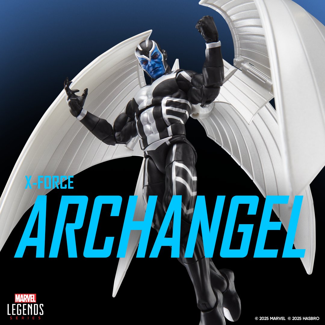 The Horseman of Death is taking flight in #MarvelLegends with the new #XForce #Archangel figure! This premium action figure comes with 11 accessories and is available now for pre-order on #HasbroPulse! 👉: go.hasb.ro/ShopMarvel