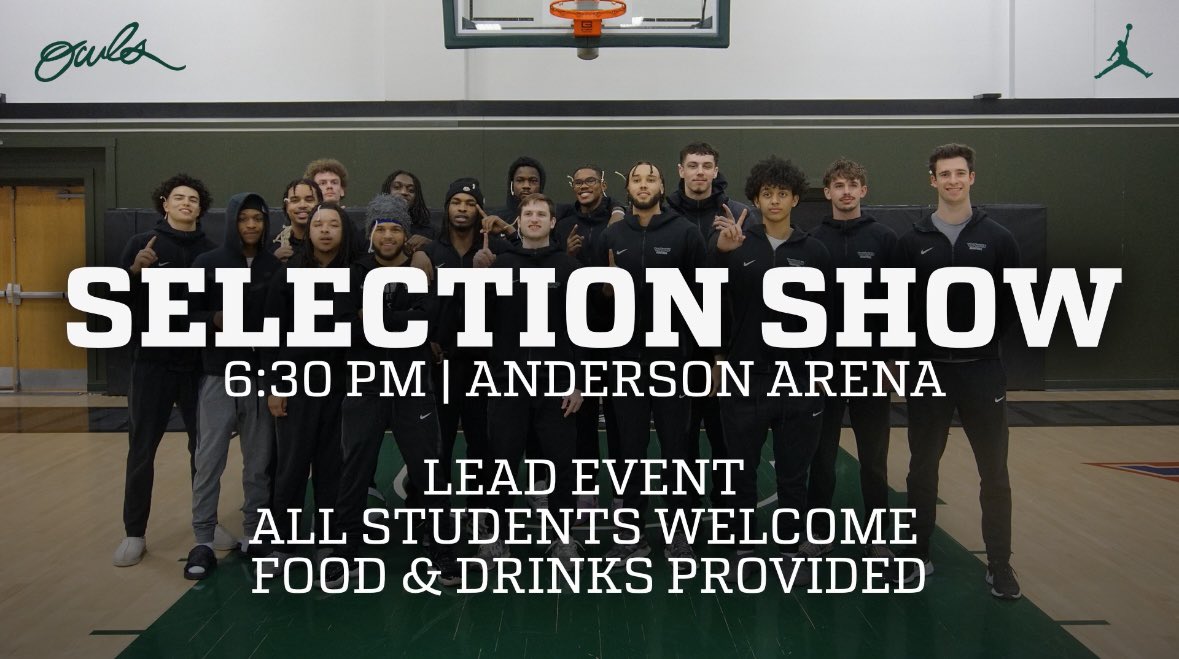 Selection Show Tonight! 

Come join us tonight to watch the Selection Show! We’ll find out where we’re going next week for the first round of the National Tournament. 

🕡 6:30
🏟️ Anderson Arena
❕ Lead Event

All Students Welcome
Food &amp; Drinks provided!