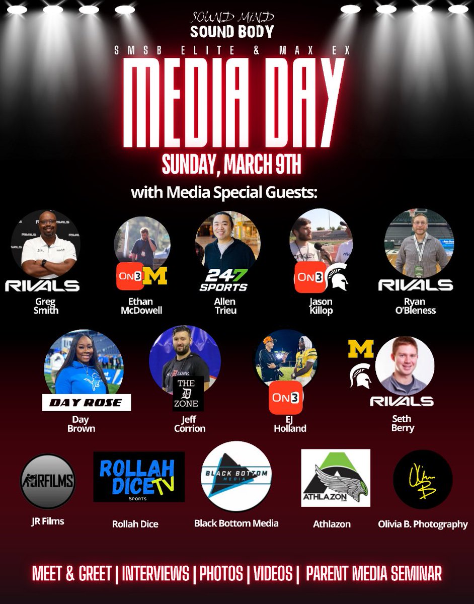 Donald Tabron II (@donaldtabronii) on Twitter photo Looking forward to some great conversations during <a href="/smsbacademy/">SoundMind SoundBody®</a> Media Day this weekend. #DonDotta🎯 #SMSB <a href="/GregSmithRivals/">Greg Smith</a> <a href="/ethanmmcdowell/">Ethan McDowell</a> <a href="/AllenTrieu/">Allen Trieu</a> @KillopOn3 <a href="/ryanobleness/">Ryan O'Bleness</a> <a href="/EJHollandOn3/">"EJ Holland"</a> <a href="/berry_seth14/">Seth Berry</a> <a href="/dayrosetv/">Day Rose</a> <a href="/athlazon_/">Athlazon</a> <a href="/rollahdicemedia/">RollahDice Sports</a> <a href="/CoachBlackwell_/">Curtis Blackwell II</a> <a href="/EliteAthletes_/">Elite Athletes / Jeff Johnson</a> Looking forward to some great conversations during <a href="/smsbacademy/">SoundMind SoundBody®</a> Media Day this weekend. #DonDotta🎯 #SMSB <a href="/GregSmithRivals/">Greg Smith</a> <a href="/ethanmmcdowell/">Ethan McDowell</a> <a href="/AllenTrieu/">Allen Trieu</a> @KillopOn3 <a href="/ryanobleness/">Ryan O'Bleness</a> <a href="/EJHollandOn3/">"EJ Holland"</a> <a href="/berry_seth14/">Seth Berry</a> <a href="/dayrosetv/">Day Rose</a> <a href="/athlazon_/">Athlazon</a> <a href="/rollahdicemedia/">RollahDice Sports</a> <a href="/CoachBlackwell_/">Curtis Blackwell II</a> <a href="/EliteAthletes_/">Elite Athletes / Jeff Johnson</a>