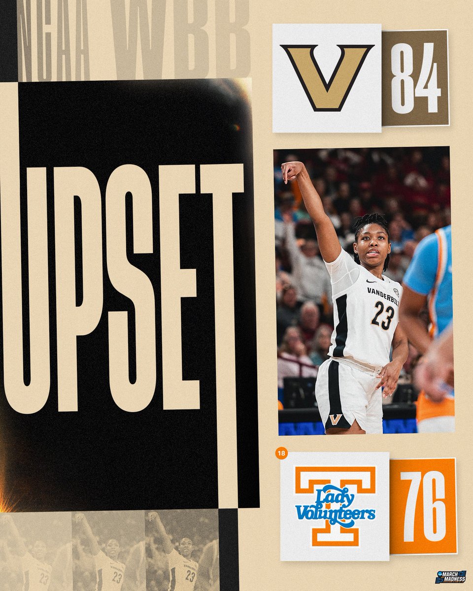 NCAA March Madness (@marchmadnesswbb) on Twitter photo THE COMMODORES GET THE SEC WIN!
Vanderbilt upsets No. 18 Tennessee, 84-76.
#NCAAWBB x <a href="/VandyWBB/">Vanderbilt WBB</a> THE COMMODORES GET THE SEC WIN!
Vanderbilt upsets No. 18 Tennessee, 84-76.
#NCAAWBB x <a href="/VandyWBB/">Vanderbilt WBB</a>