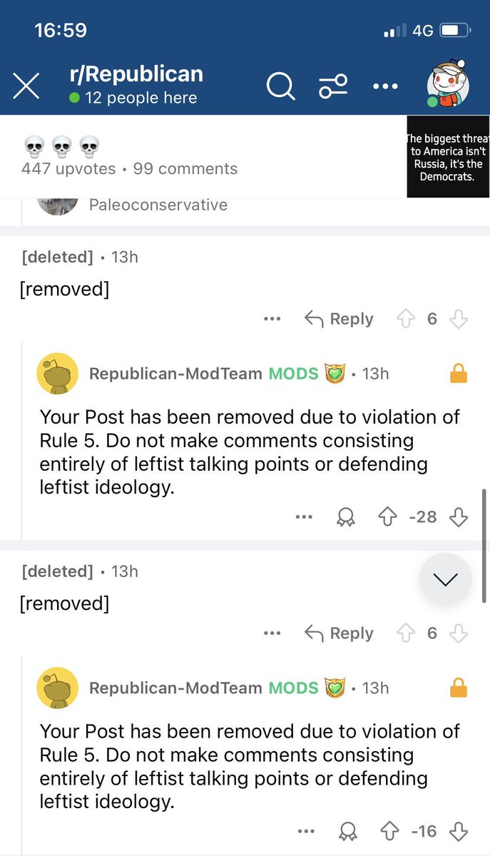 the so called "free speech warriors" on r/republican are at it again