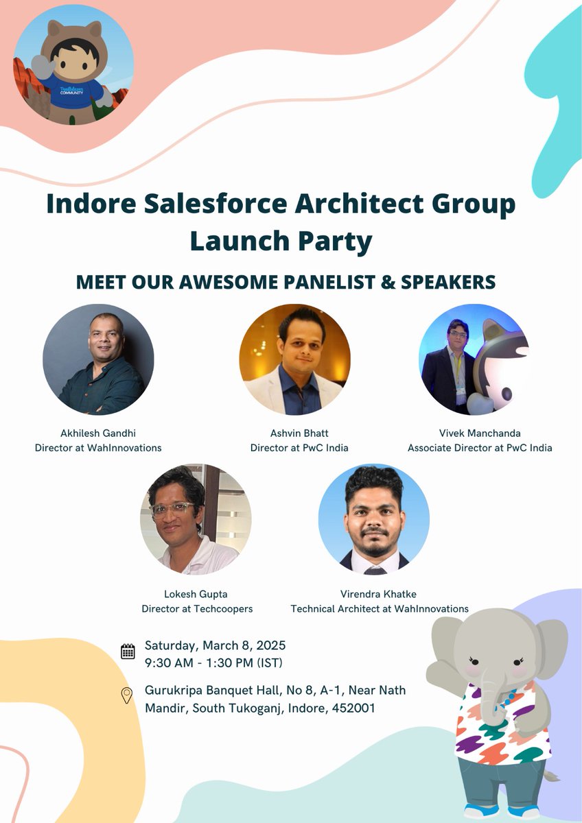 Salesforce Architect Group, Indore, India (@sfarchitectind) on Twitter photo Agenda Highlights for the Salesforce Architect Community Group launch in Indore! 🎉
🔹 Opening Remarks – by <a href="/KhatkeVirendra/">Virendra Khatke</a>
🔹 Role of Architect in Pre-Sales by Ashvin Bhatt
🔹 Panel Discussion – Akhilesh Gandhi, <a href="/technodhaba/">Ashvin</a>, <a href="/vivekmanchanda3/">Vivek Manchanda</a>, & <a href="/lokegupta/">Lokesh</a> Agenda Highlights for the Salesforce Architect Community Group launch in Indore! 🎉
🔹 Opening Remarks – by <a href="/KhatkeVirendra/">Virendra Khatke</a>
🔹 Role of Architect in Pre-Sales by Ashvin Bhatt
🔹 Panel Discussion – Akhilesh Gandhi, <a href="/technodhaba/">Ashvin</a>, <a href="/vivekmanchanda3/">Vivek Manchanda</a>, & <a href="/lokegupta/">Lokesh</a>