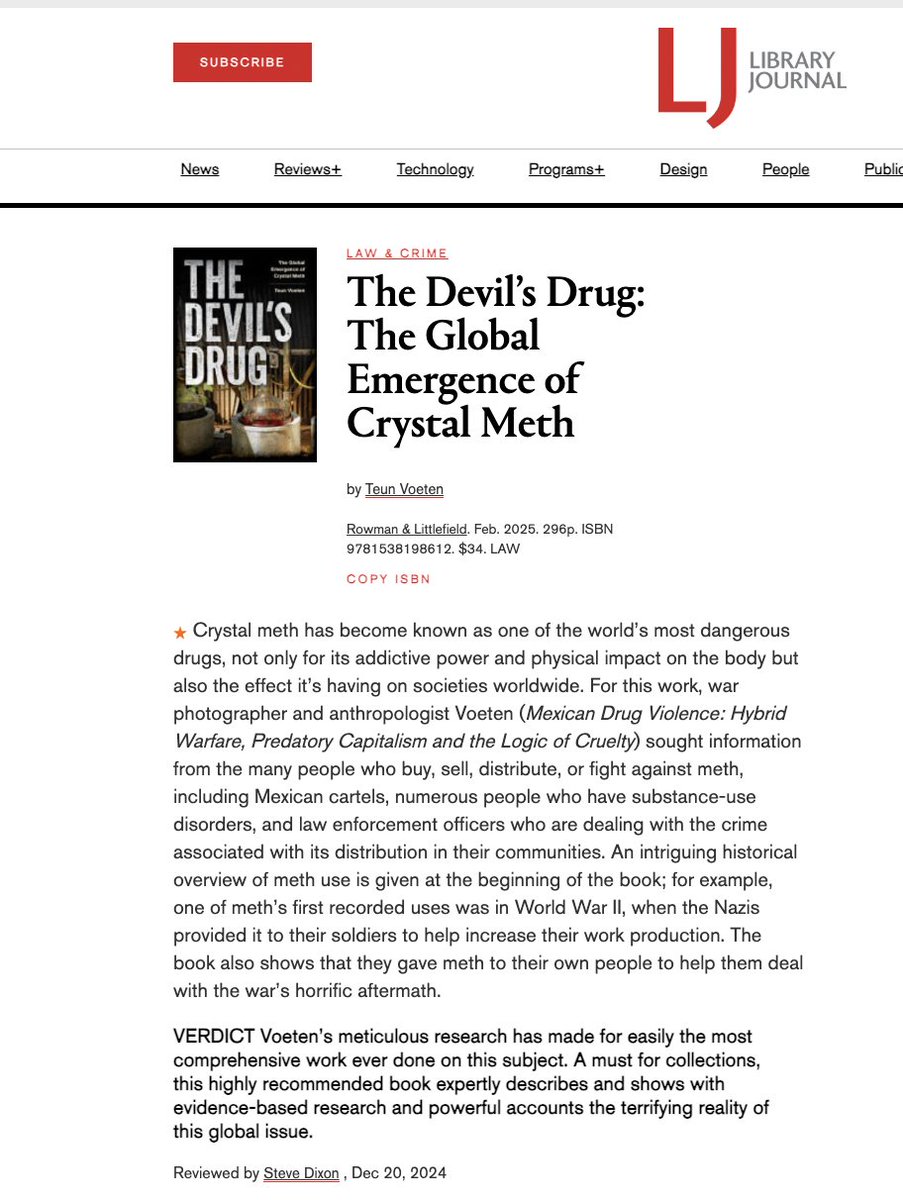 teunvoeten's tweet image. Nice reviews of my #CrystalMeth book on #LibraryJournal and #Booklist

&quot;Voeten’s meticulous research has made for easily the most comprehensive work ever done on this subject. 

A must for collections, this highly recommended book expertly describes and shows ....