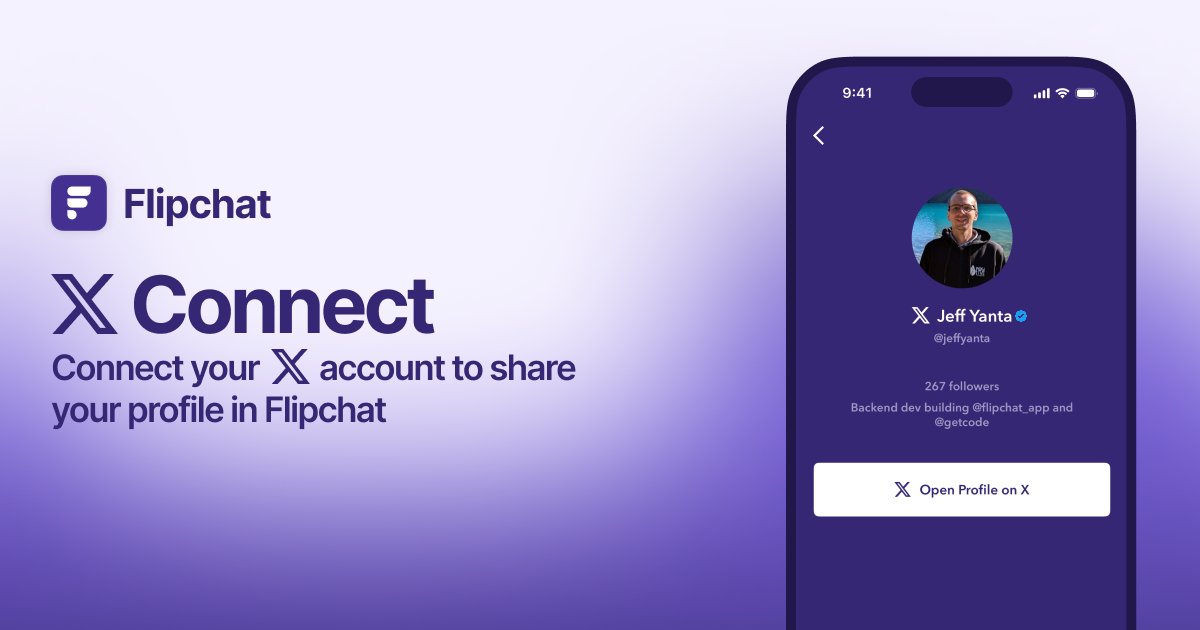 New Feature Alert! You can now connect your X account in Flipchat. You'll have a brand new profile tab and show up in chats with your profile photo, display name, and verification status.
