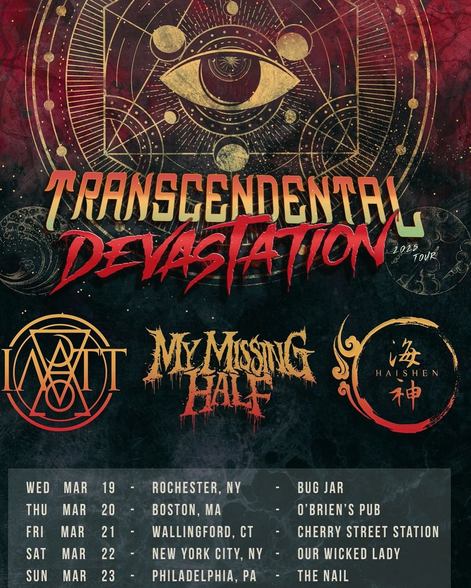 🚨 TOUR ANNOUNCEMENT 🚨

Prepare for Transcendental Devastation! 🖤 This March, IATT, My Missing Half, and Haishen are joining forces for a whirlwind of extreme, progressive, and melodic destruction on a higher level you won’t want to miss.

#progressivemetal #IATT #Blackmetal