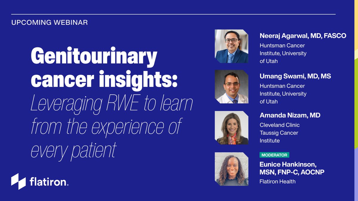 Flatiron Health (@flatironhealth) on Twitter photo #RWE is critical to understand a rapidly evolving treatment landscape like that of genitourinary cancers—and #ASCOGU25 highlighted just that.
Learn more during our upcoming webinar ft. experts <a href="/neerajaiims/">Neeraj Agarwal, MD, FASCO</a>, <a href="/umangtalking/">Umang Swami</a>, & <a href="/AmandaNizamMD/">Amanda Nizam, MD</a>. Register today: page.flatiron.com/genitourinary-… #RWE is critical to understand a rapidly evolving treatment landscape like that of genitourinary cancers—and #ASCOGU25 highlighted just that.
Learn more during our upcoming webinar ft. experts <a href="/neerajaiims/">Neeraj Agarwal, MD, FASCO</a>, <a href="/umangtalking/">Umang Swami</a>, & <a href="/AmandaNizamMD/">Amanda Nizam, MD</a>. Register today: page.flatiron.com/genitourinary-…