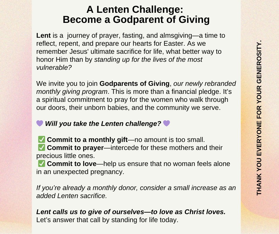 FriendsofPCW's tweet image. Give. Pray. Love. 💜

📲 Sign up today: onecau.se/pcwest

#LentenChallenge #GodparentsOfGiving #ProLife #GivePrayLove #share #Cincinnati #MakeaDifference #Support #Prayer